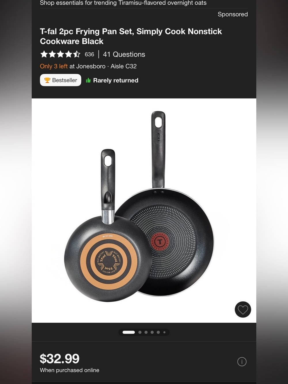Black Nonstick Frypan and Sauté Pan Set with Tempered Glass Lid - Picture 3 of 3